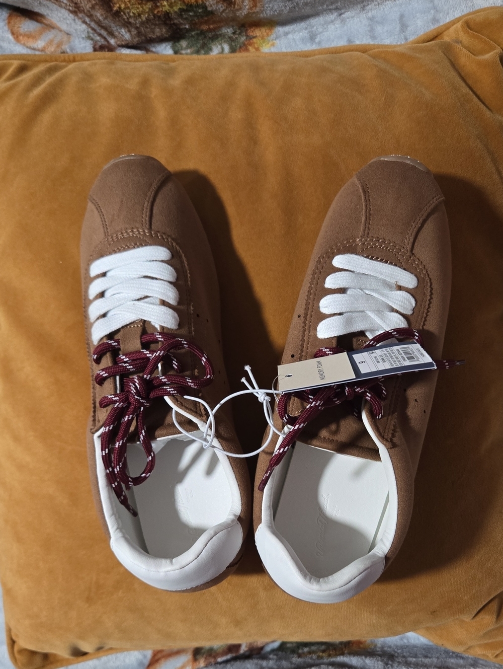 Universal Thread Brown Sneakers with White Collar and Burgundy Accent Laces